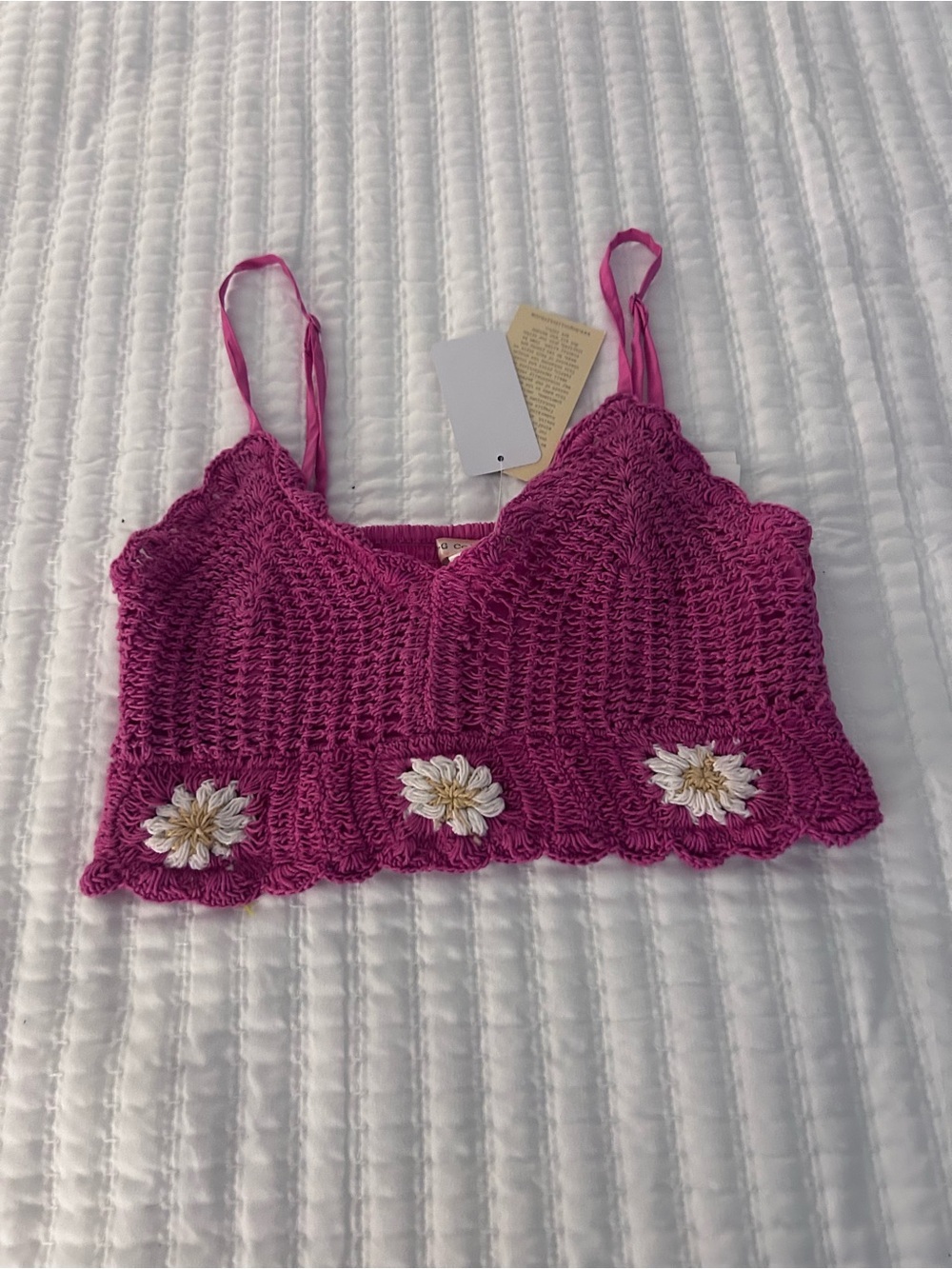 B.O.G Collections Fuchsia Crochet Daisy Crop Bralette. Size M NWT
